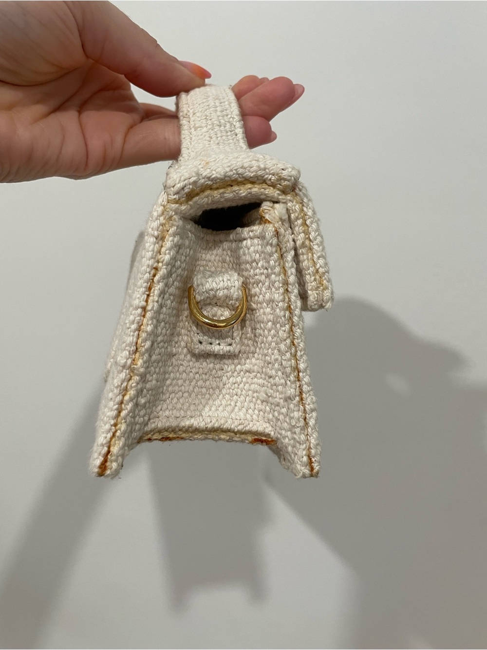 Authentic Jacquemus Cream Woven Mini Top-Handle Bag with Gold Logo - Picture 4 of 7